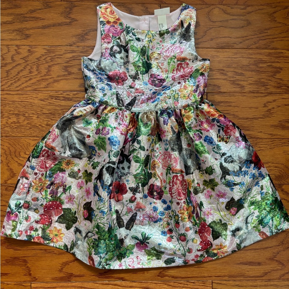 H&M x Nathalie Lete girls US size 7-8 whimsical metallic dress NWOT